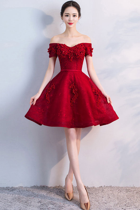 Burgundy tulle lace short prom dress, burgundy homecoming dress shdress Burgundy tulle lace short prom dress, burgundy homecoming dress shdress