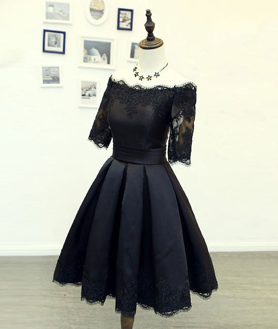 black lace short prom dress, black homecoming dress, bridesmaid dress - shdress