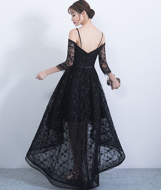 Black sweetheart lace high low prom dress, lace evening dress shdress Black sweetheart lace high low prom dress, lace evening dress shdress
