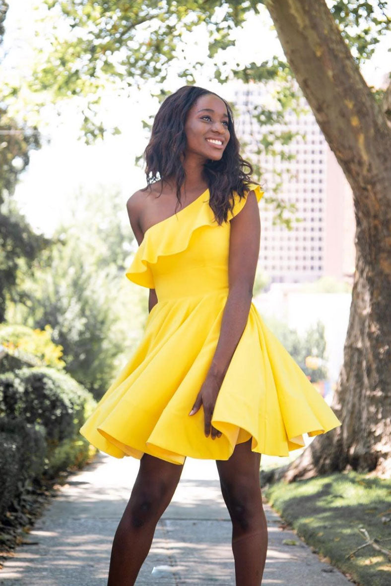 Simple yellow short prom dress, yellow homecoming dress – shdress