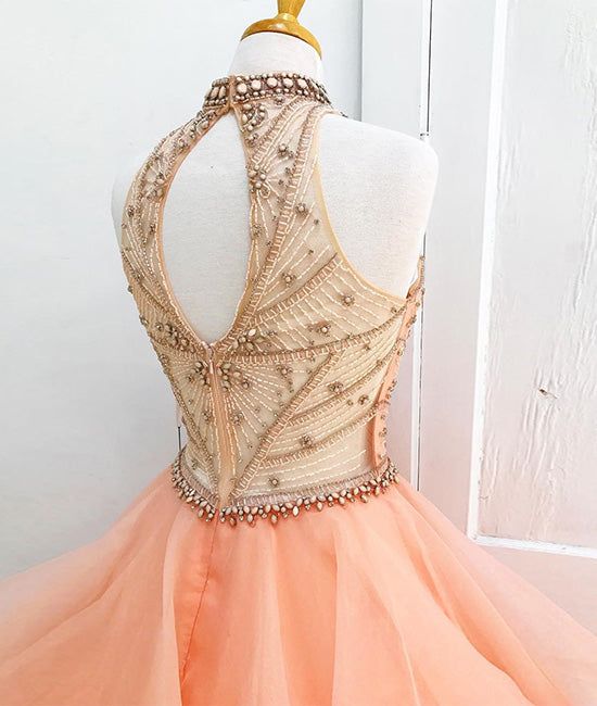 
                  
                    Orange tulle beads long prom gown, orange sweet 16 dress - shdress
                  
                