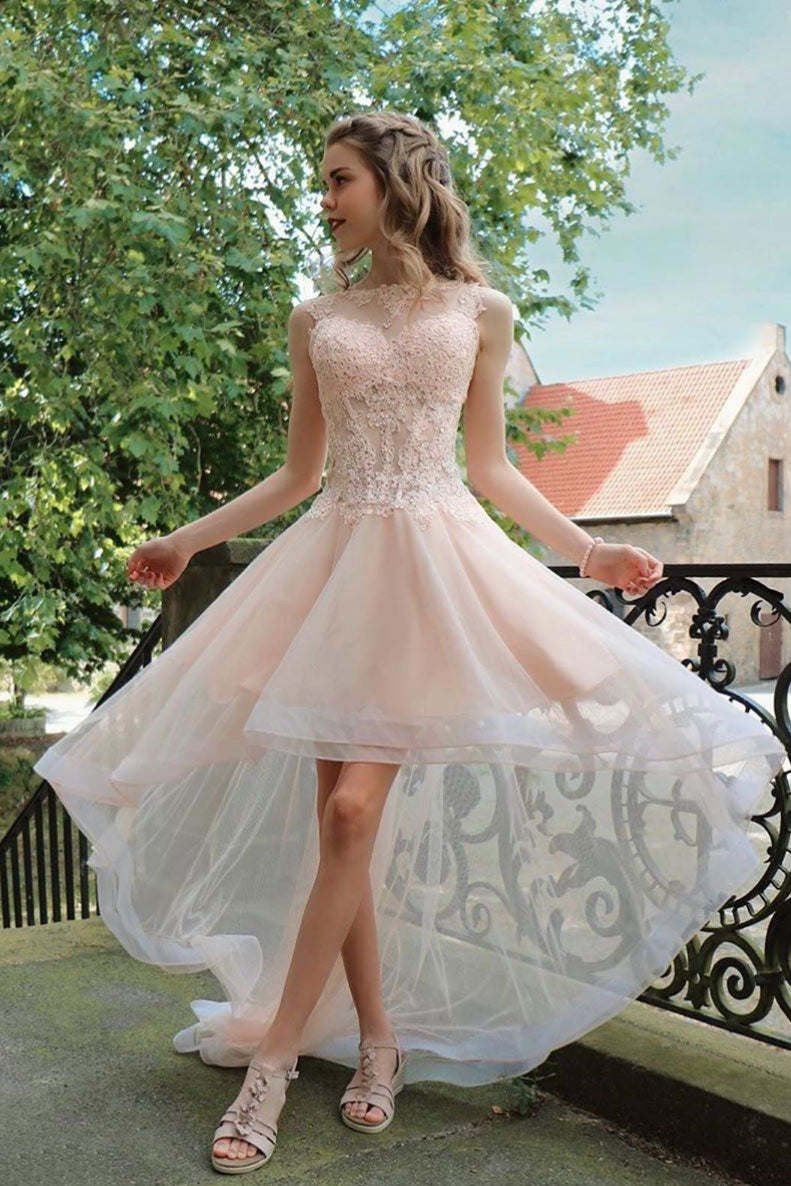 Light Pink tulle lace short prom dress, pink homecoming dress – shdress