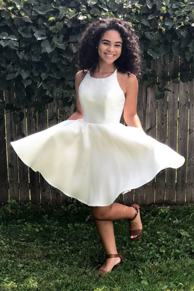 Simple white satin short prom dress white homecoming dress shdress Simple white satin short prom dress white homecoming dress shdress