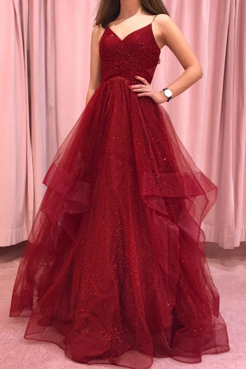 Burgundy tulle long prom dress, burgundy tulle evening dress shdress Burgundy tulle long prom dress, burgundy tulle evening dress shdress