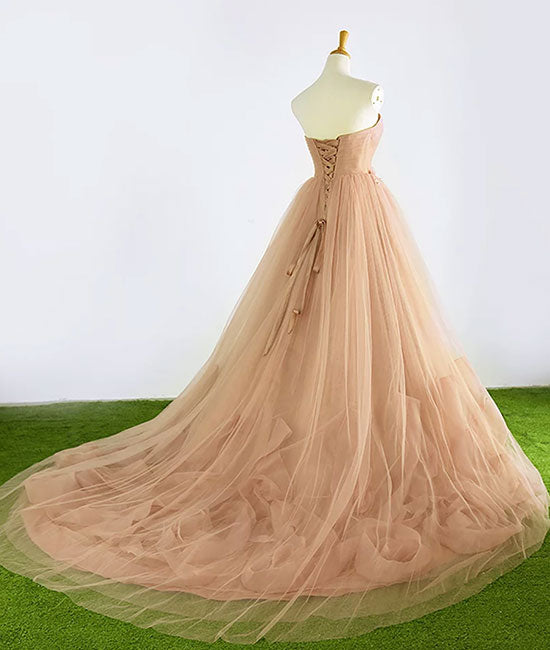 
                  
                    Champagne sweetheart neck tulle long prom dress, evening dress - shdress
                  
                