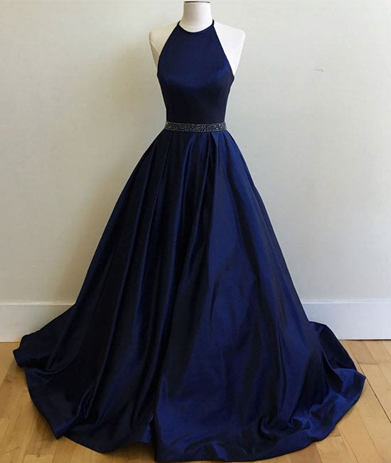 Simple dark blue long prom dress, evening dress - shdress