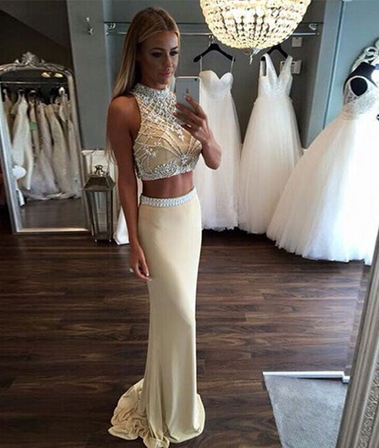 Custom Made 2 Pieces Chiffon Long Prom Dresses, Formal Dress shdress Custom Made 2 Pieces Chiffon Long Prom Dresses, Formal Dress shdress