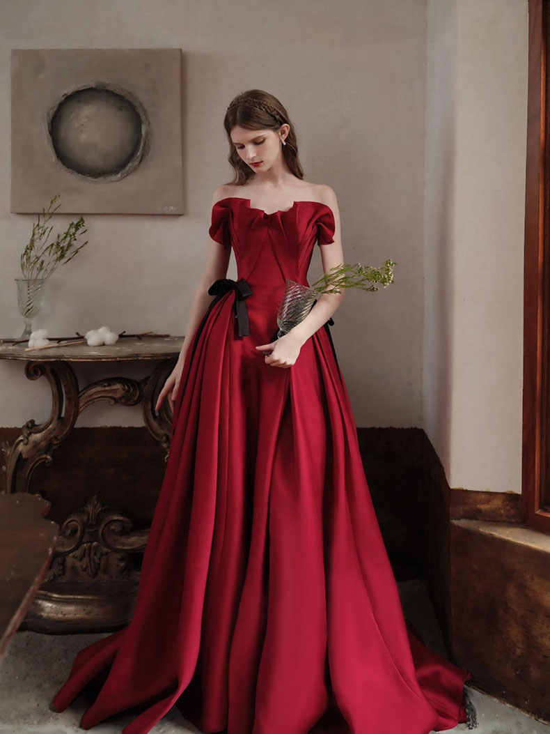 Burgundy satin long prom dress, burgundy evening dress shdress Burgundy satin long prom dress, burgundy evening dress shdress
