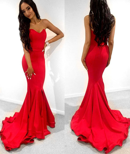 Simple red mermaid long prom dress, red evening dress - shdress