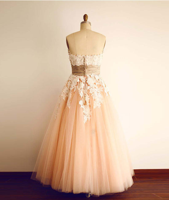 
                  
                    Champagne Tulle lace tea length Prom Dress, Bridesmaid Dress - shdress
                  
                