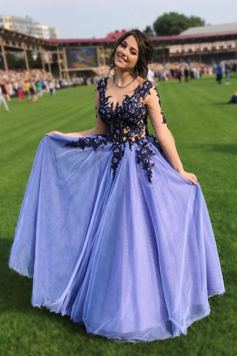 Purple tulle lace long prom dress purple lace evening dress – shdress