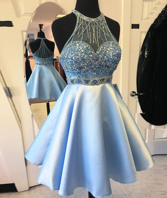 Cute blue short prom dress, blue homecoming dress - shdress