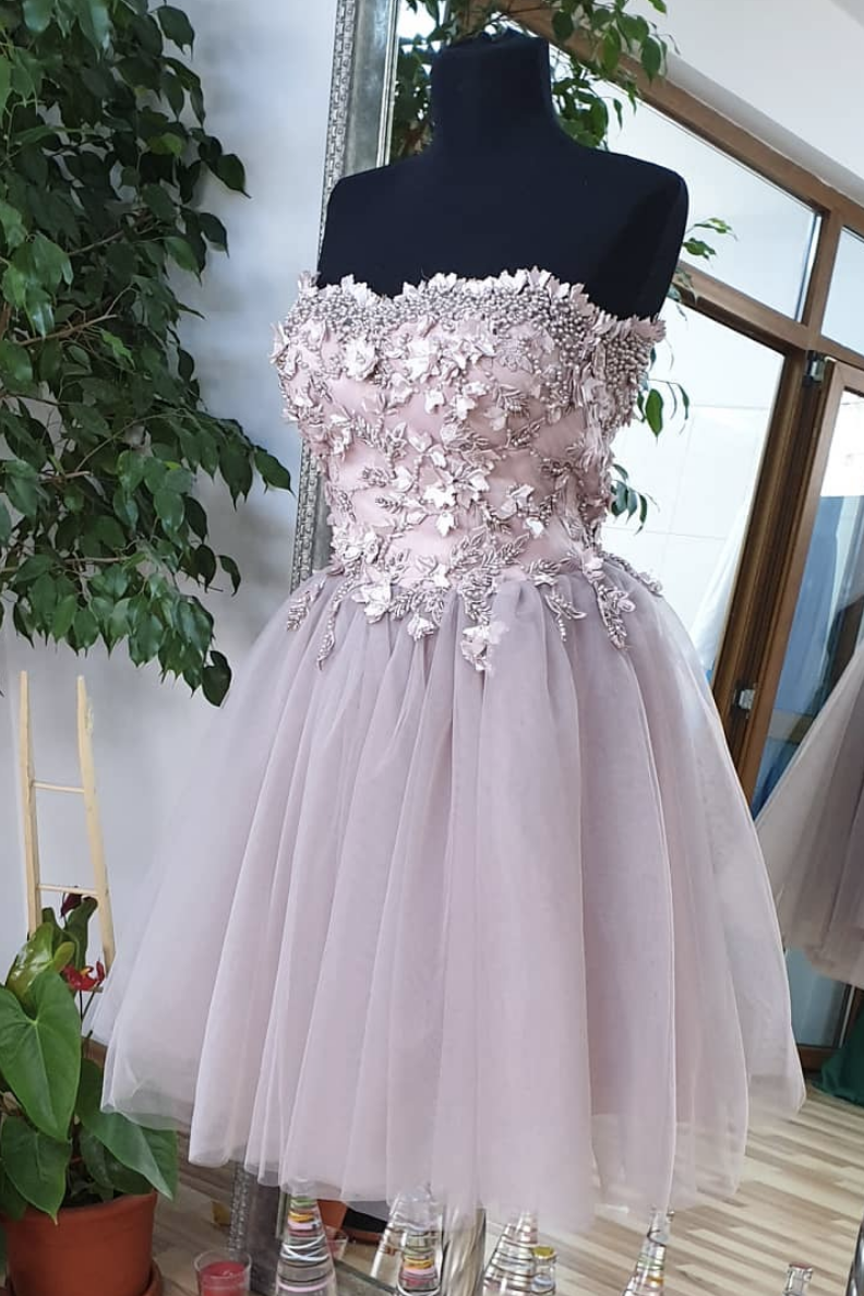 Cute sweetheart tulle lace beads short prom dress, homecoming dress