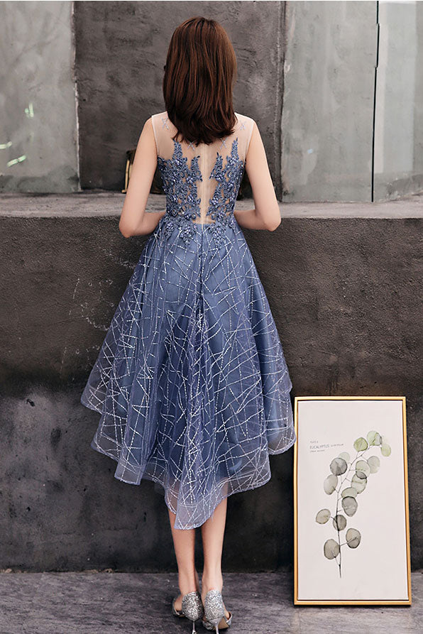 Blue round tulle lace short prom dress, blue homecoming dress Blue round tulle lace short prom dress, blue homecoming dress