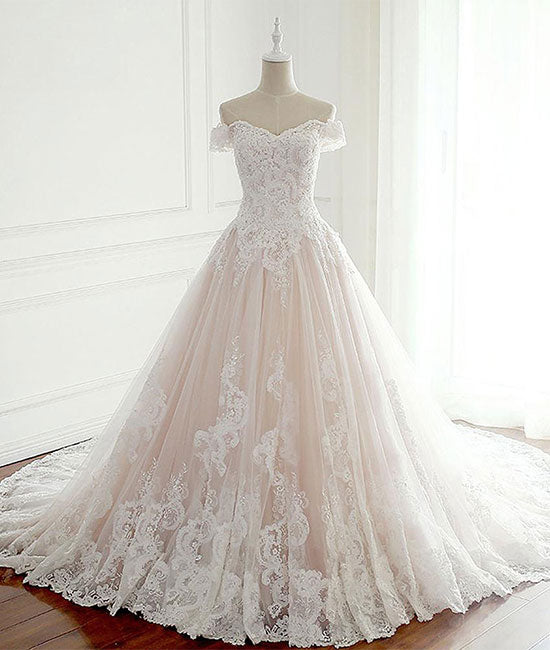
                  
                    Unique lace tulle long wedding dress, lace long bridal dress - shdress
                  
                