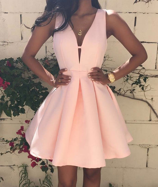 
                  
                    Pink v neck short prom dress, cute homecoming dress - shdress
                  
                