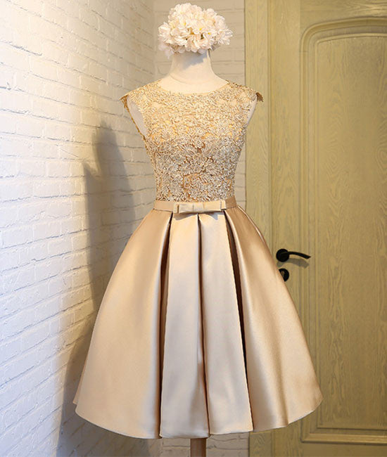 Champagne lace short prom dress, cute homecoming dress – shdress
