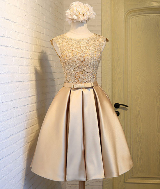 Champagne lace short prom dress, cute homecoming dress - shdress