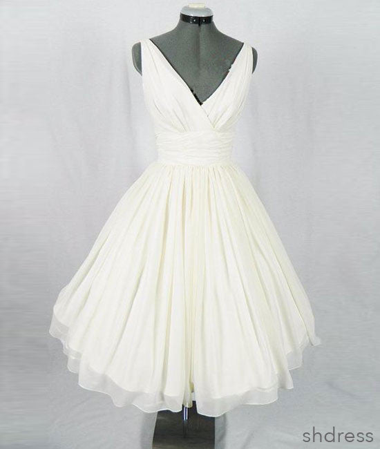 White v neck chiffon short prom dress, homecoming dress - shdress