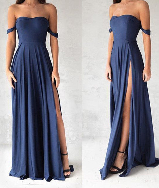 Simple chiffon blue long prom dress, evening dress - shdress
