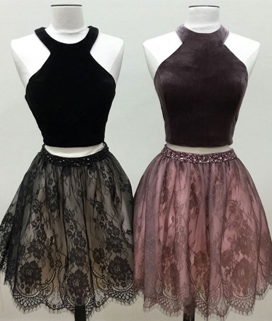 Cute two pieces lace short prom dress, cute homecoming dress - shdress