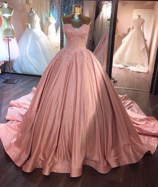 Unique pink sweetheart lace long prom gown, sweet 16 dress - shdress