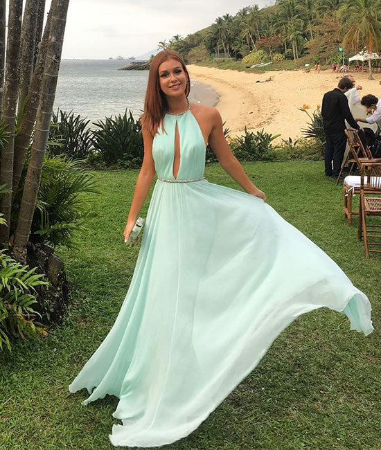 Green chiffon backless long prom dress, green formal dress shdress Green chiffon backless long prom dress, green formal dress shdress