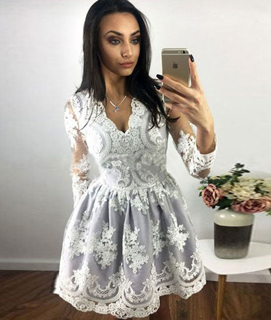 
                  
                    Unique lace short prom dress, lace homecoming dress - shdress
                  
                