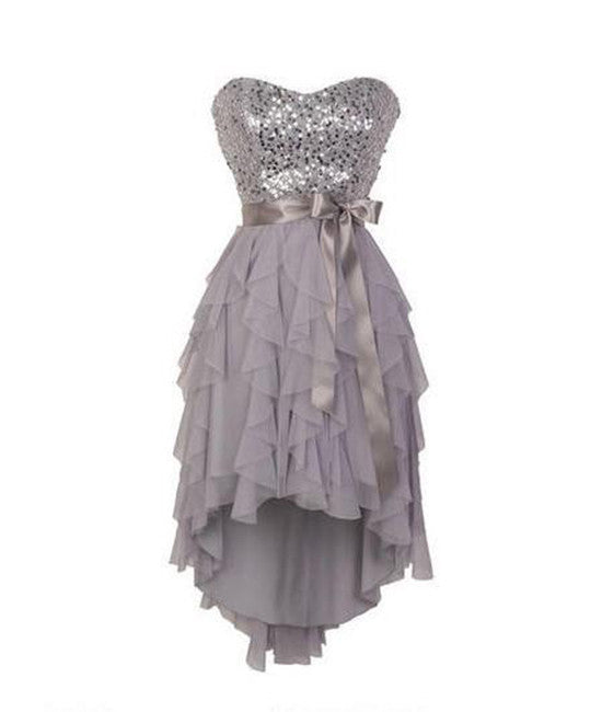 Gray sweetheart sequin short prom dress, bridesmaid dress - shdress