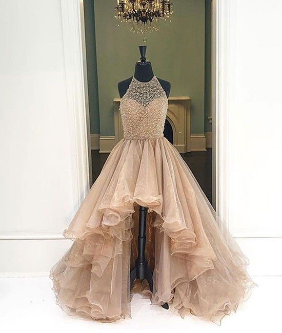 Unique round neck high-low prom dresses for teens, evening dresses – shdress