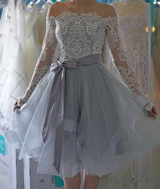 Cute gray lace short prom dress. cute gray homecoming dress - shdress