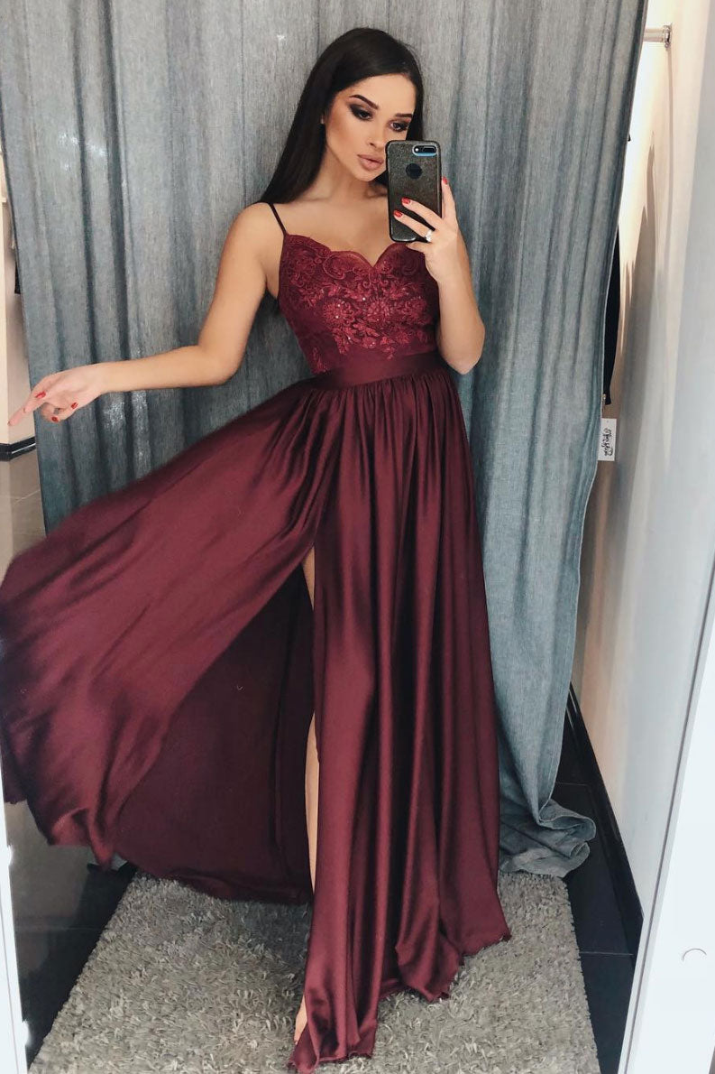 Burgundy lace chiffon long prom dress burgundy lace evening dress shdress Burgundy lace chiffon long prom dress burgundy lace evening dress shdress