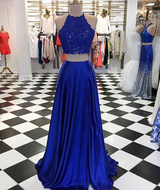 
                  
                    Blue two pieces long prom dress, blue evening dresses - shdress
                  
                