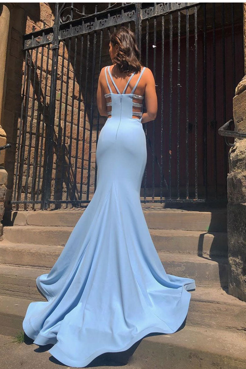Blue satin mermaid long prom dress, blue evening dress shdress Blue satin mermaid long prom dress, blue evening dress shdress