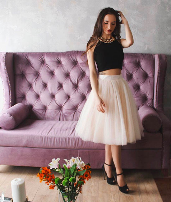 Cute two pieces champagne tulle short prom dress, cute homecoming dress - shdress