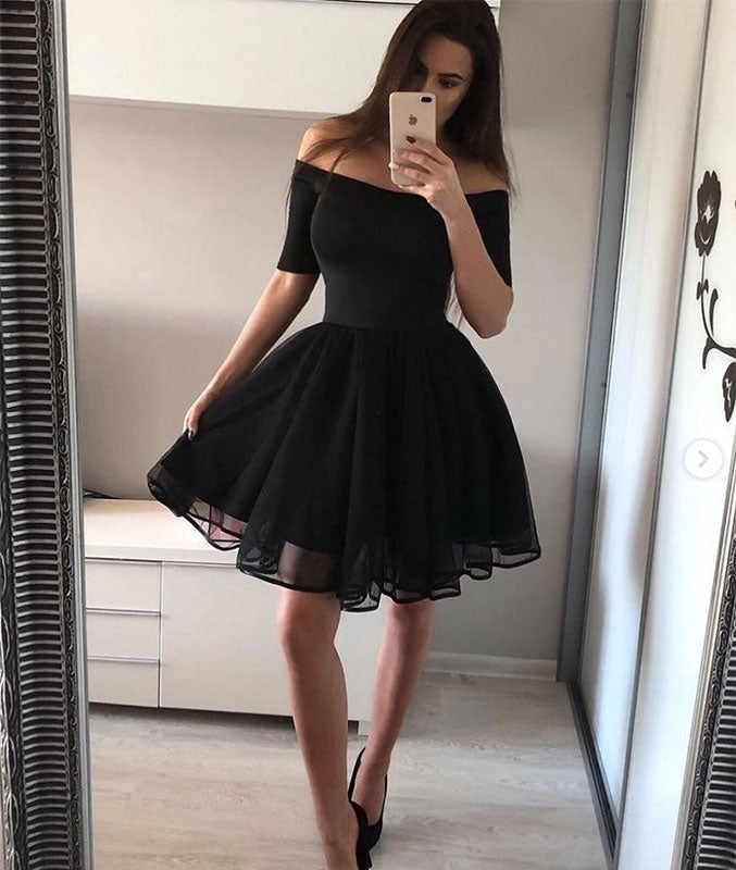 Simple black short prom dress, black homecoming dress - shdress