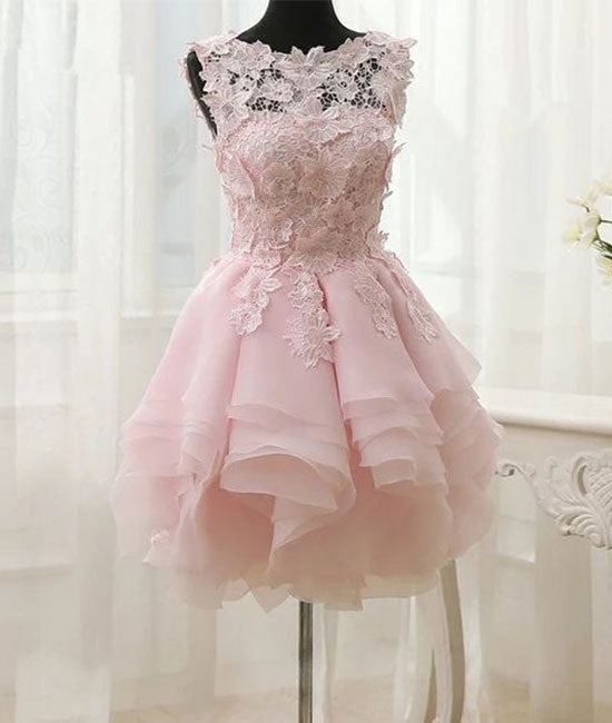 Pink lace short prom dress. pink homecoming dress shdress Pink lace short prom dress. pink homecoming dress shdress