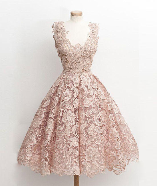 Cute light pink lace short prom dress, lace bridesmaid dress shdress Cute light pink lace short prom dress, lace bridesmaid dress shdress
