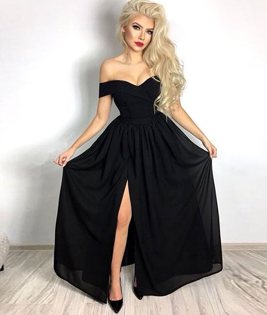 
                  
                    Simple sweetheart black long prom dress, black evening dress - shdress
                  
                