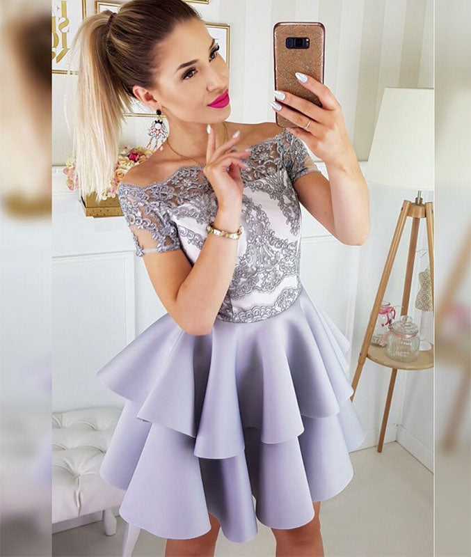 Cute lace short prom dress, cute lace short homecoming dress - shdress