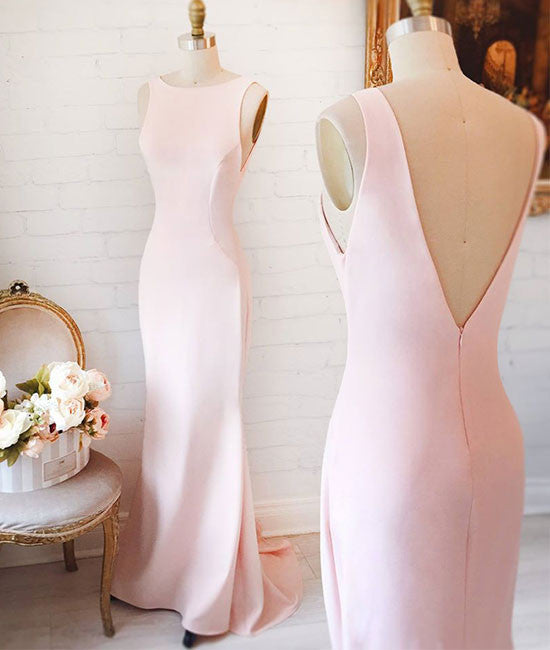 Simple pink mermaid long prom dress, pink formal dress for teens - shdress