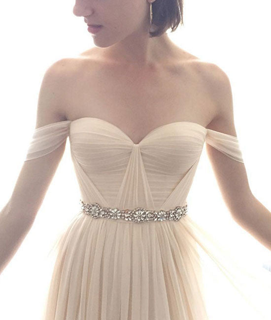 Simple champagne chiffon long prom dress, bridesmaid dress - shdress