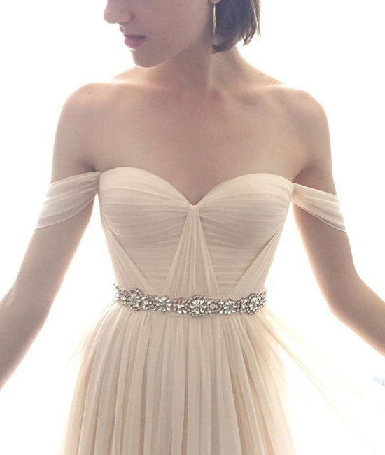 champagne chiffon bridesmaid dresses Simple champagne chiffon long prom dress, bridesmaid dress – shdress