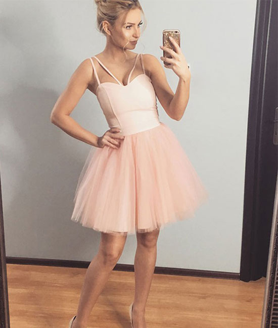 Cute sweetheart tulle short prom dress, pink homecoming dress - shdress