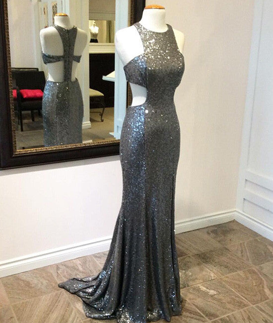Unique gray sequin mermaid long prom dress, gray evening dress shdress Unique gray sequin mermaid long prom dress, gray evening dress shdress