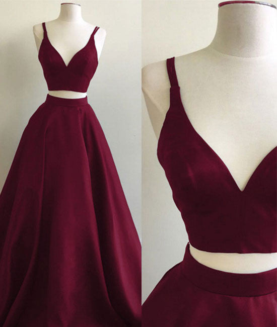 
                  
                    Simple two pieces burgundy long prom dress, burgundy evening dress - shdress
                  
                