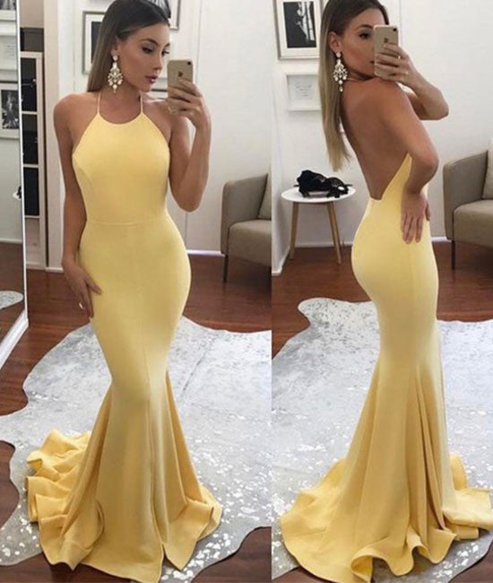 yellow mermaid long prom dress, yellow formal dress - shdress