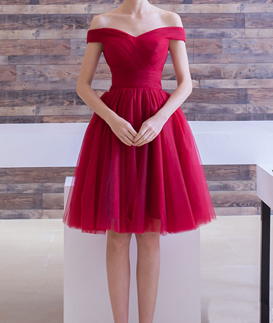 red off the shoulder short prom dress Off the Shoulder Red Short Prom Dresses, Red Homecoming Dresses, Short Red Formal Evening Dresses with Appliques SP2710