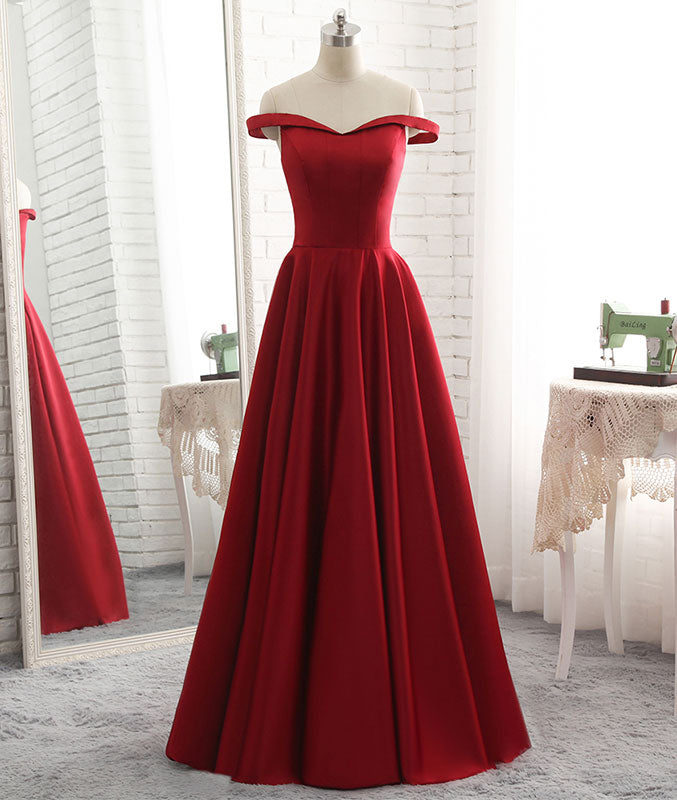 Simple burgundy off shoulder long prom dress, burgundy evening dress shdress Simple burgundy off shoulder long prom dress, burgundy evening dress shdress