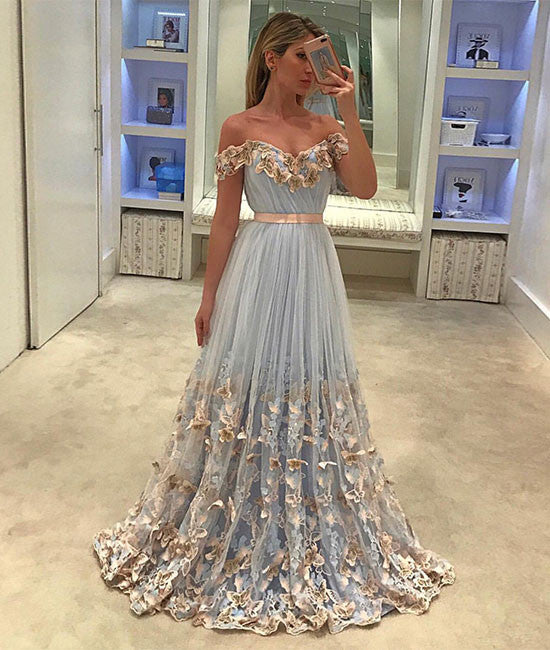 
                  
                    Unique tulle light blue long prom dress, tulle evening dress - shdress
                  
                